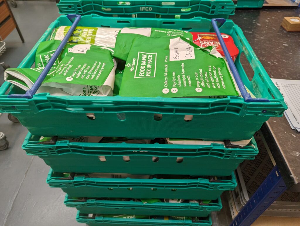 Stack of donations from Morrisons